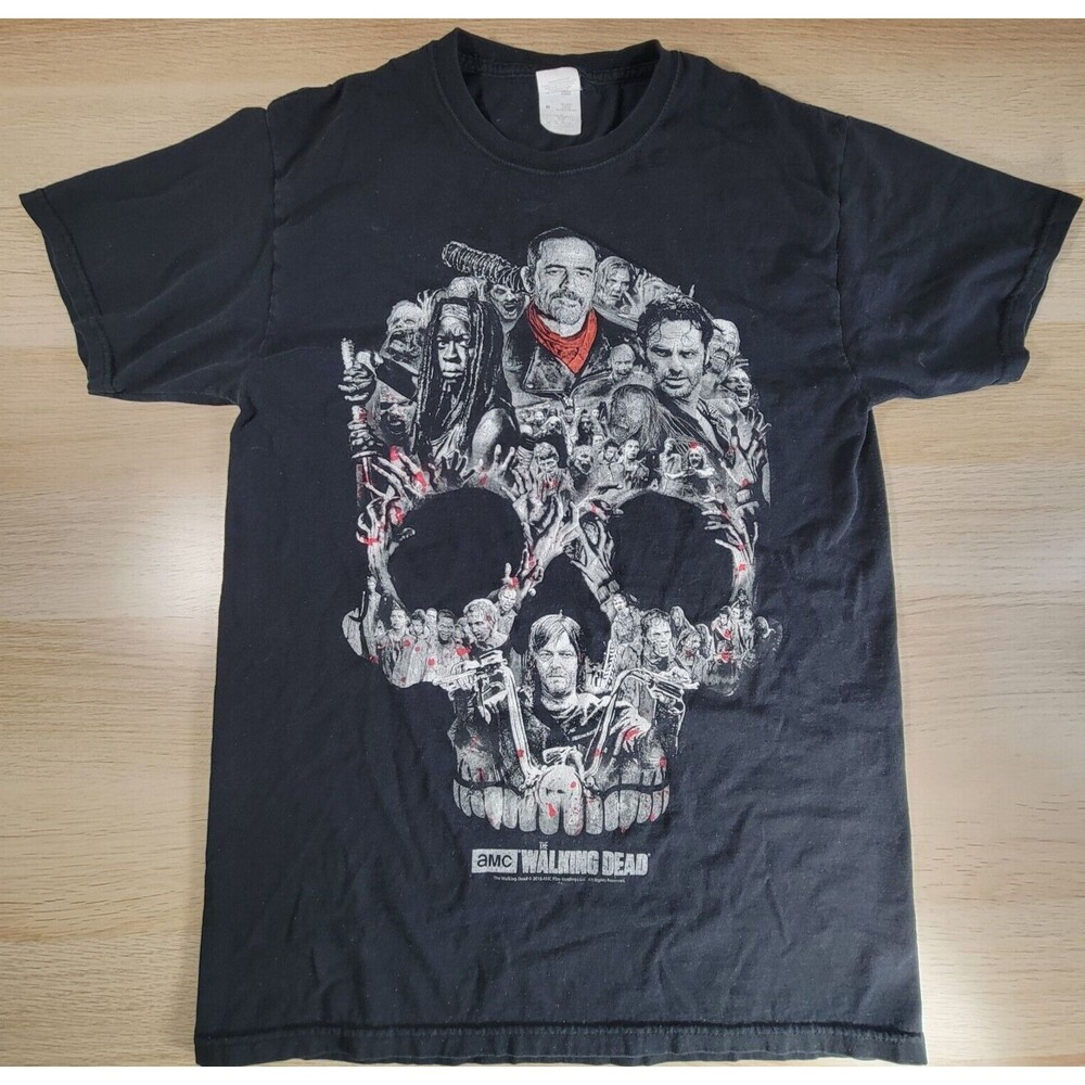 The Walking Dead TWD Mens Medium Black Skull Zombie T Shirt Negan AMC 2016 Tee